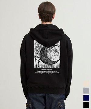 초승달 프린팅 오버핏 후드티 4color