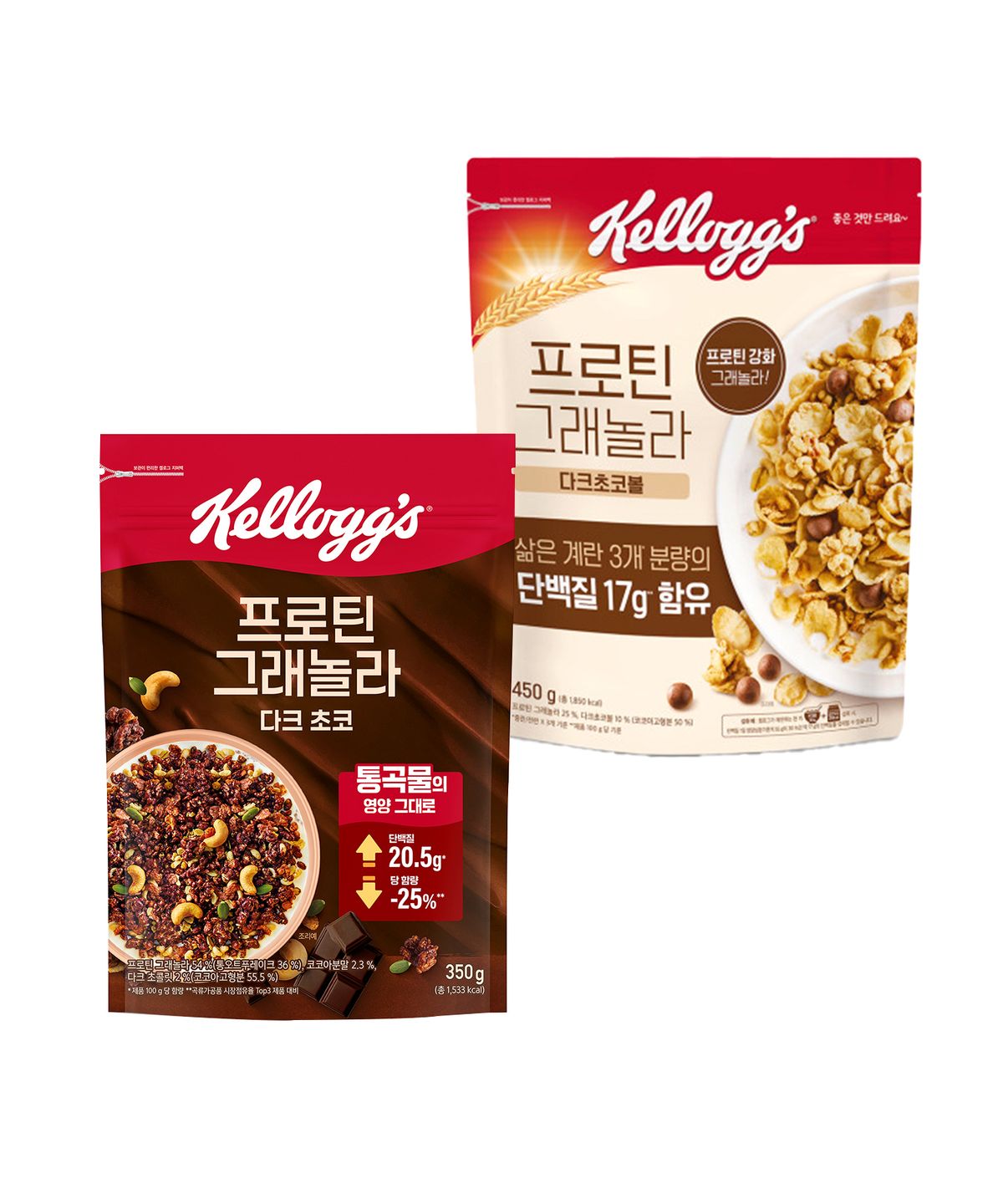 켈로그(KELLOGG) 프로틴 그래놀라 다크초코볼 450g 1개 + 다크초코 350g 1개