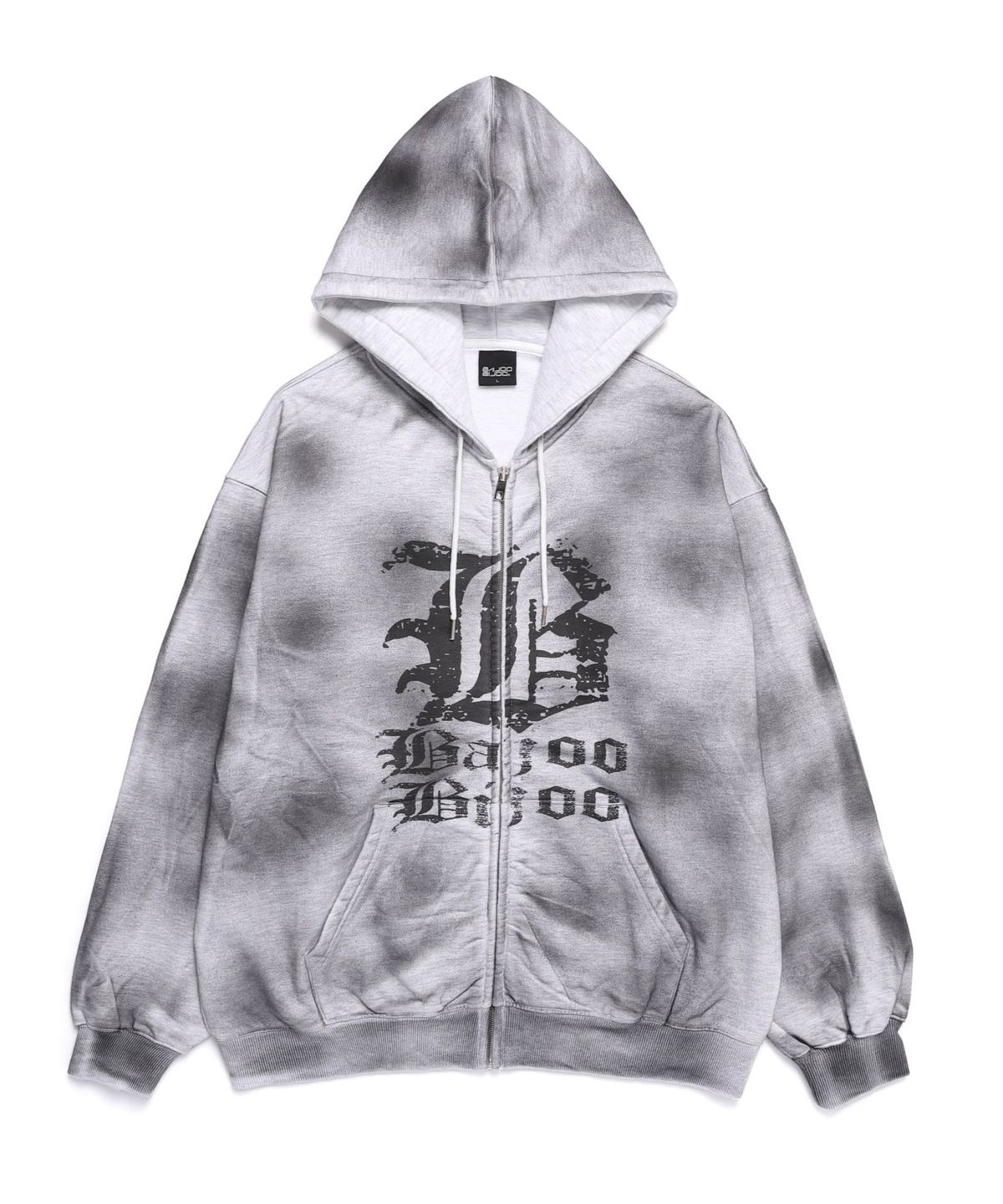 바쥬비쥬(BAJOO BIJOO) LOGO SPRAY WASHING HOOD ZIP UP [MELANGE GREY]