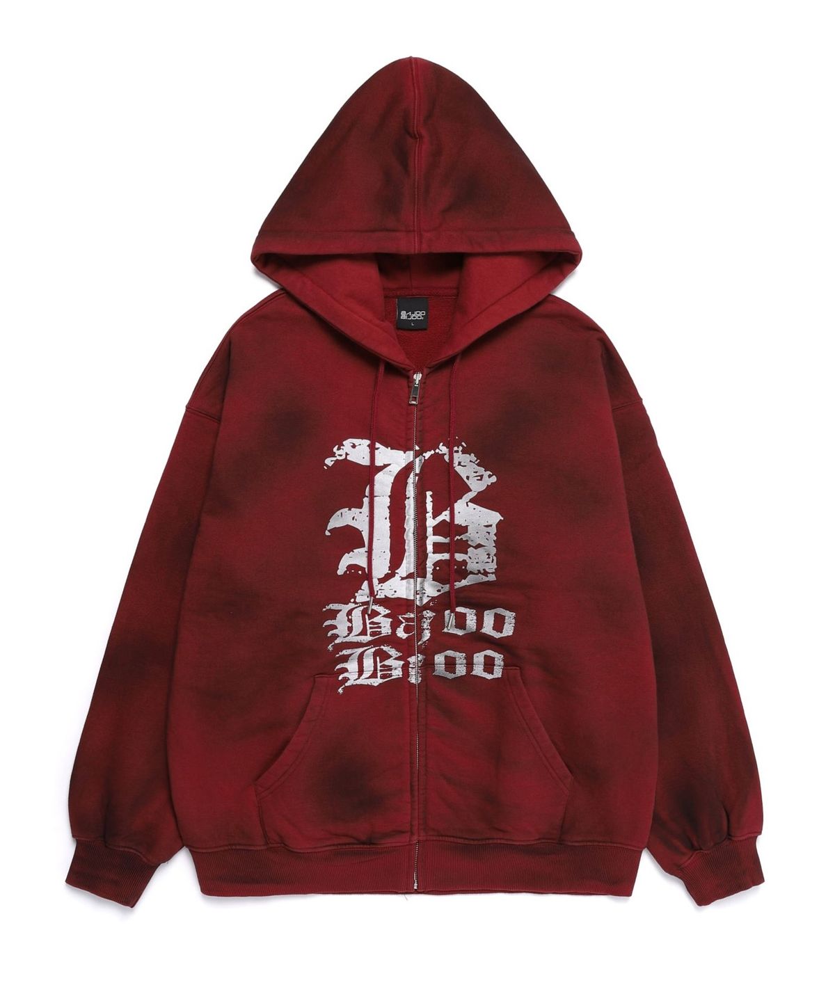 바쥬비쥬(BAJOO BIJOO) LOGO SPRAY WASHING HOOD ZIP UP [BRICK RED]