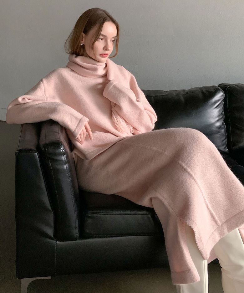 [SET] Pullover Wool Knit+Slit Skirt+muffler (4colors)