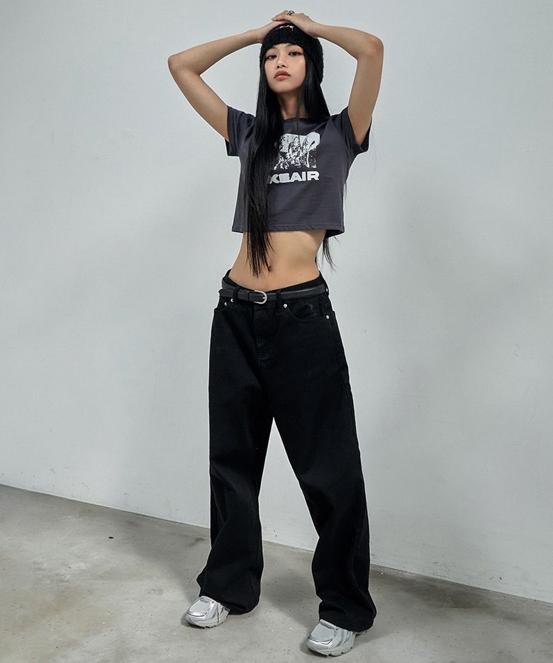 코튼 와이드 블랙진