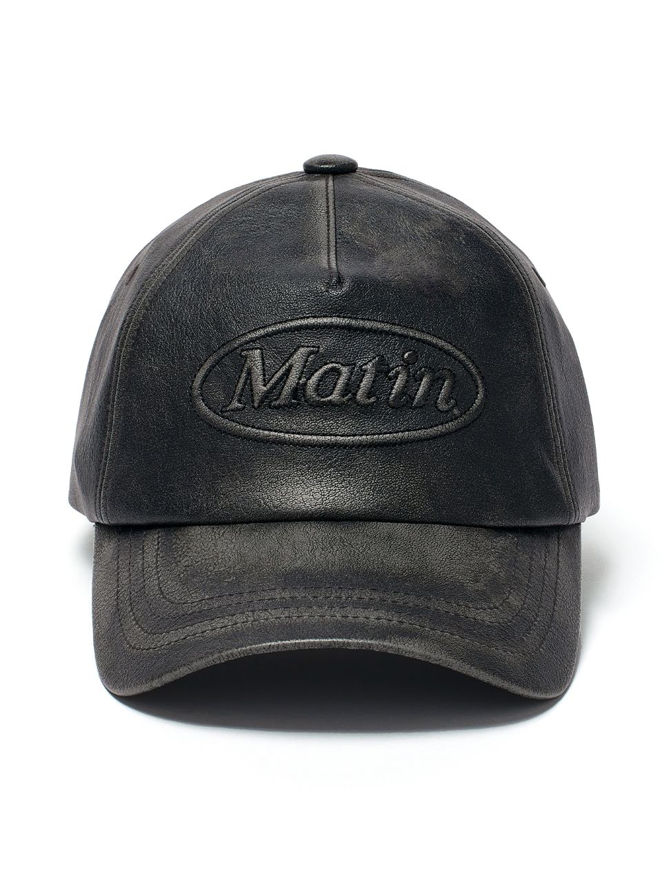 MUSINSA | MATIN KIM EMBOSSED LOGO LEATHER BALL CAP IN BLACK