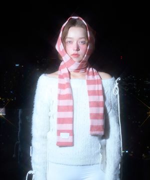 DUSTY PINK STRIPE KERCHIEF MUFFLER