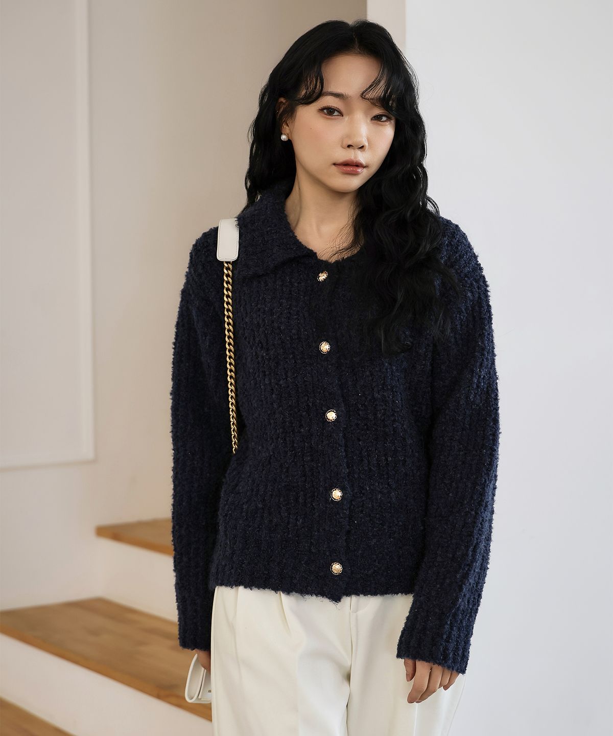 하이파이브(HYFVE) 비숑 울 블랜딩 카라 버튼 이너