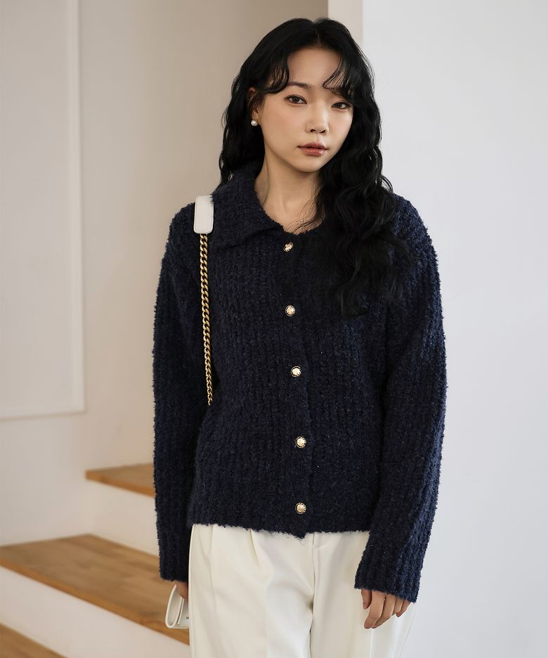 비숑 울 블랜딩 카라 버튼 이너