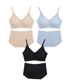 [3PACK] 나일론골지 패드고정형 후크형 브라팬티 세트