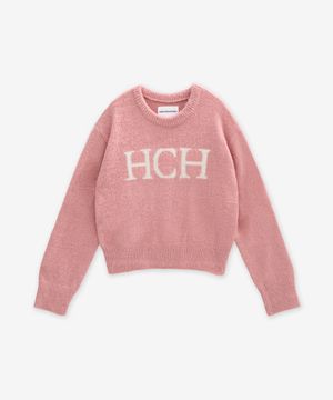 HCH 로고 라운드넥 울 니트_핑크