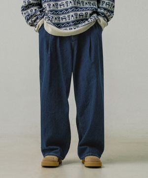 제이비 원턱 와이드 데님 팬츠 진청