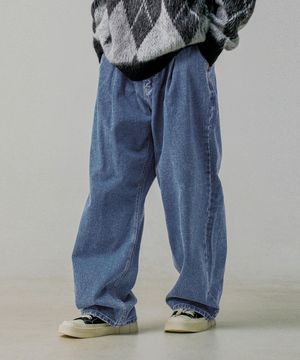 제이비 원턱 와이드 데님 팬츠 중청