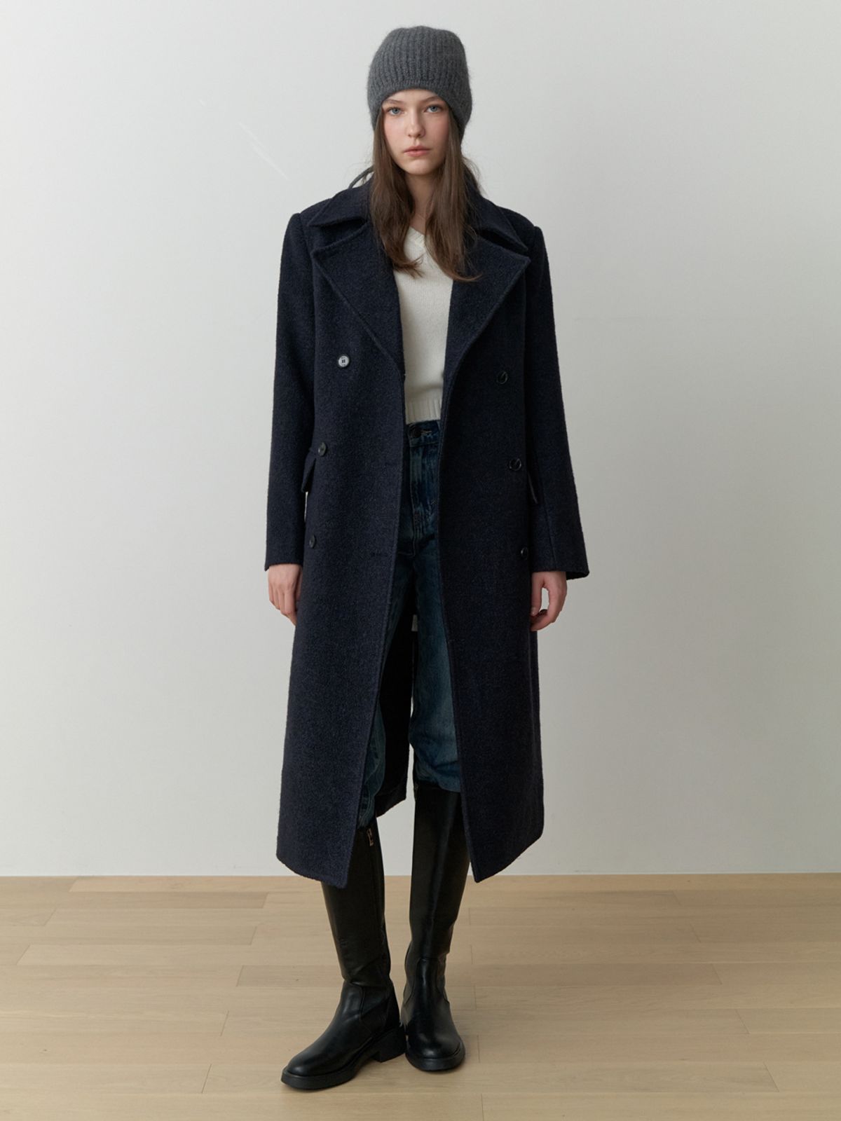 리엘(RE L) Note double wool coat (navy)
