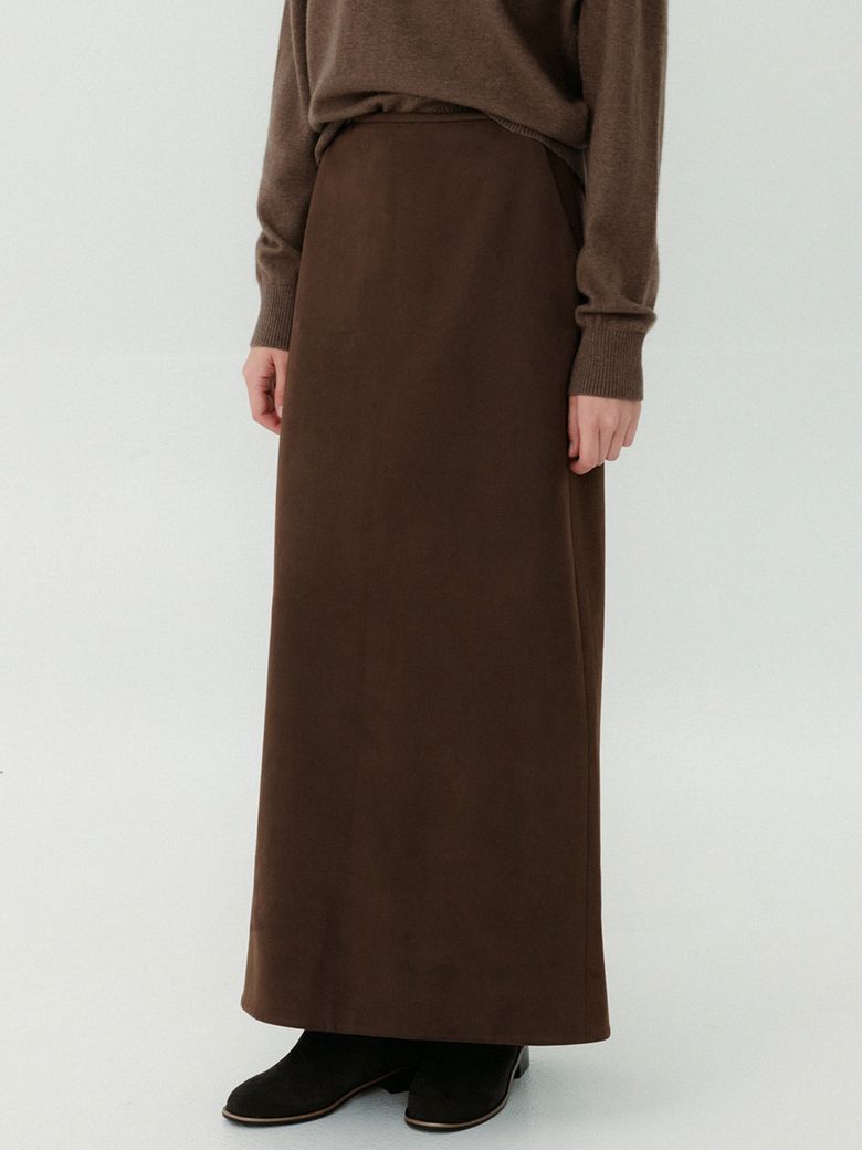 Double Suede Straight Skirt_Dark Brown