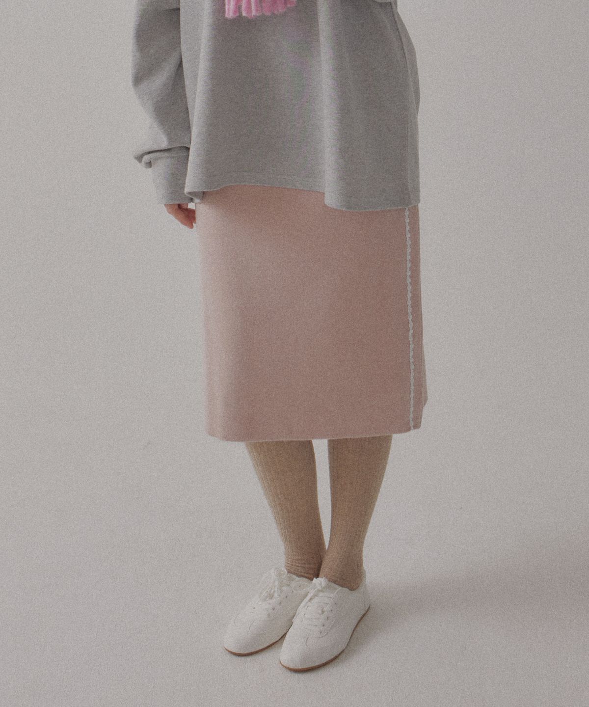 디어스토커(DEARSTALKER) HAZE LACE ANGORA MIDI SKIRT - PINK