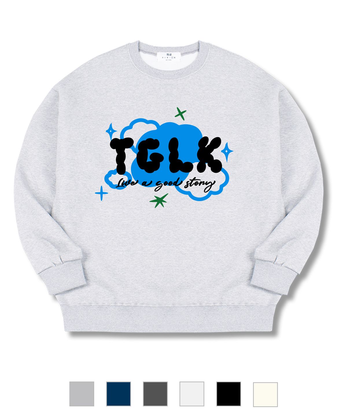 티글레이크(TI.GLAKE) 리브어TGLK 오버핏 맨투맨 티셔츠 [기모안감]