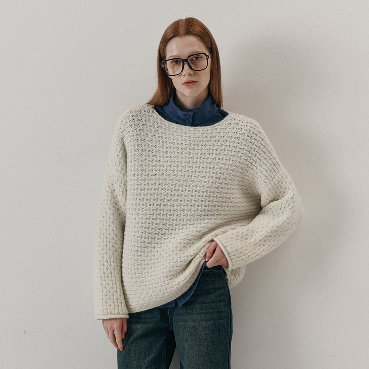 웬스데이딜라잇(WEDNESDAY DELIGHT) WD_Grid loose fitting knit top_2color