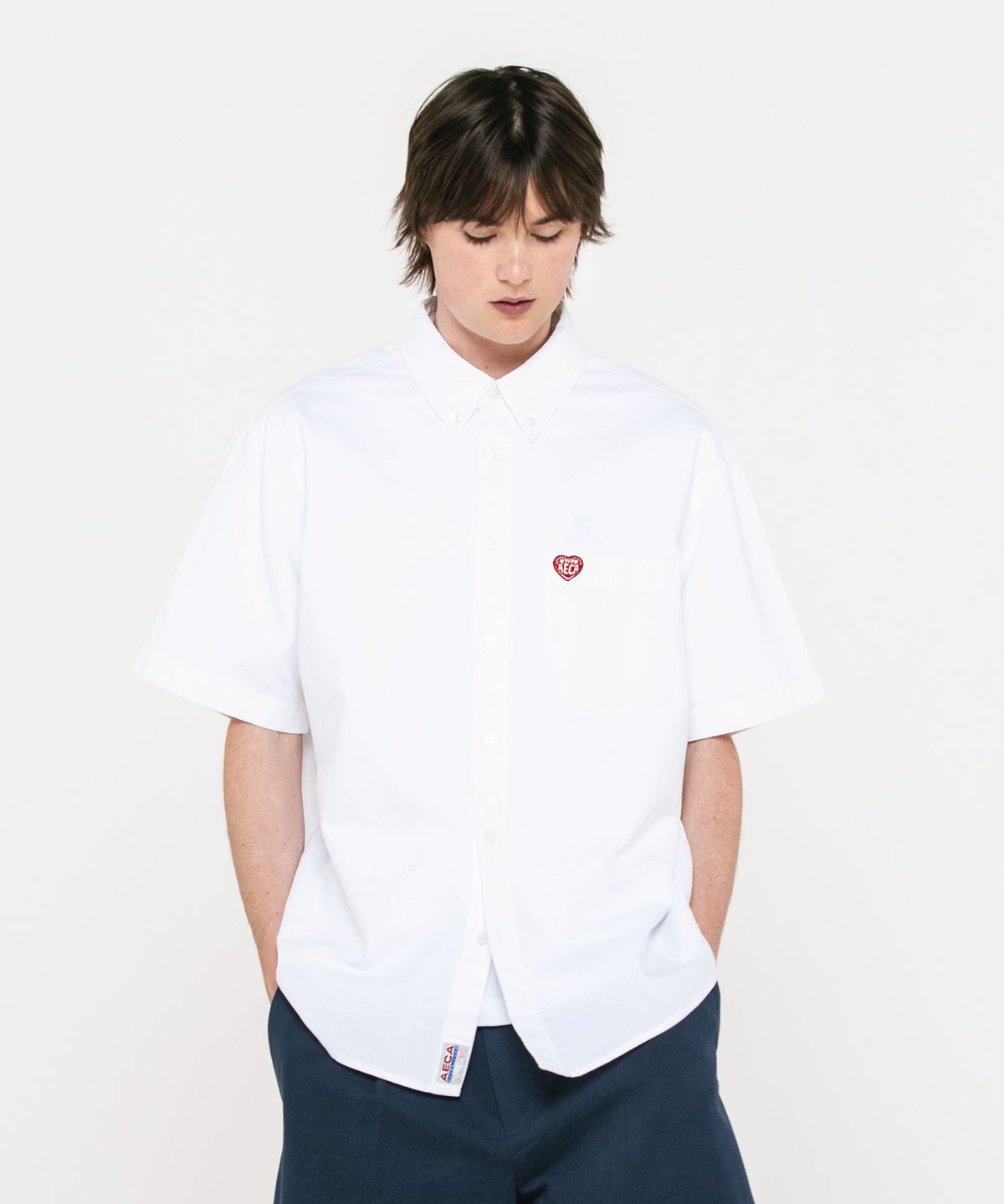 에이카화이트(AECA) AECA CHAMBRAY OXFORD HALF SHIRT-WHITE