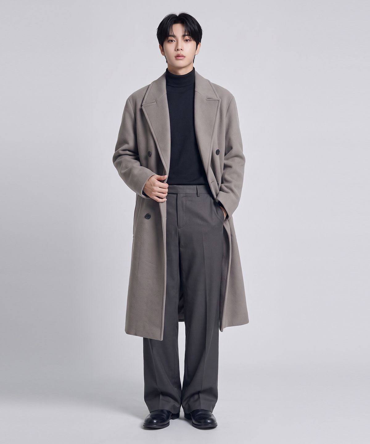 애드호크(ADHOC) 남성 더블 브레스티드 코트 (LT-KHAKI) (HAAHC13)