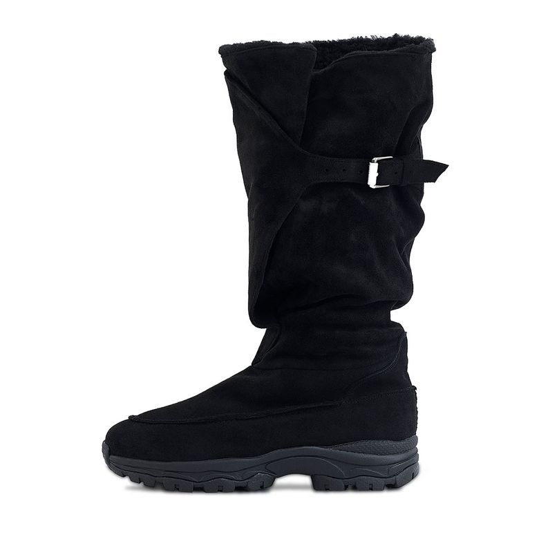 Belted Slouchy Shearling Boots_Black