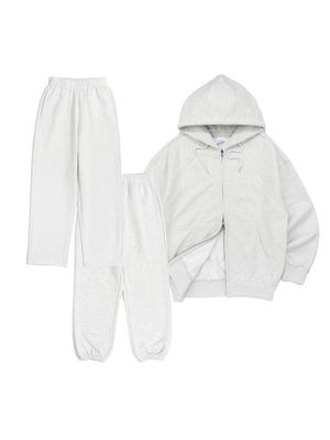 [SET UP] OVERFIT 2WAY ZIP-UP & STRAIGHT or JOGGER SEWATPANTS - LIGHT MELANGE