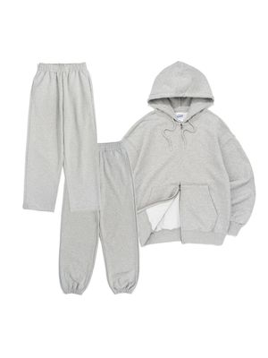 [SET UP] OVERFIT 2WAY ZIP-UP & STRAIGHT or JOGGER SEWATPANTS - MELANGE