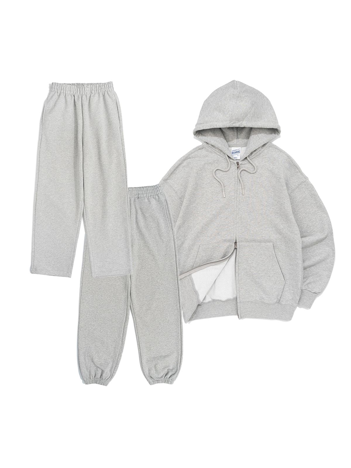 비캔버스(BECANVAS) [SET UP] OVERFIT 2WAY ZIP-UP & STRAIGHT or JOGGER SEWATPANTS - MELANGE