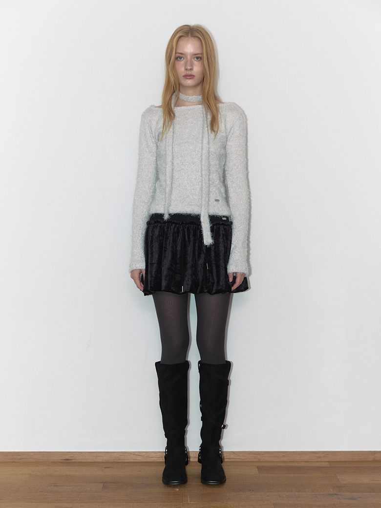 VELOUR BALLOON SKIRT (DARK NAVY)