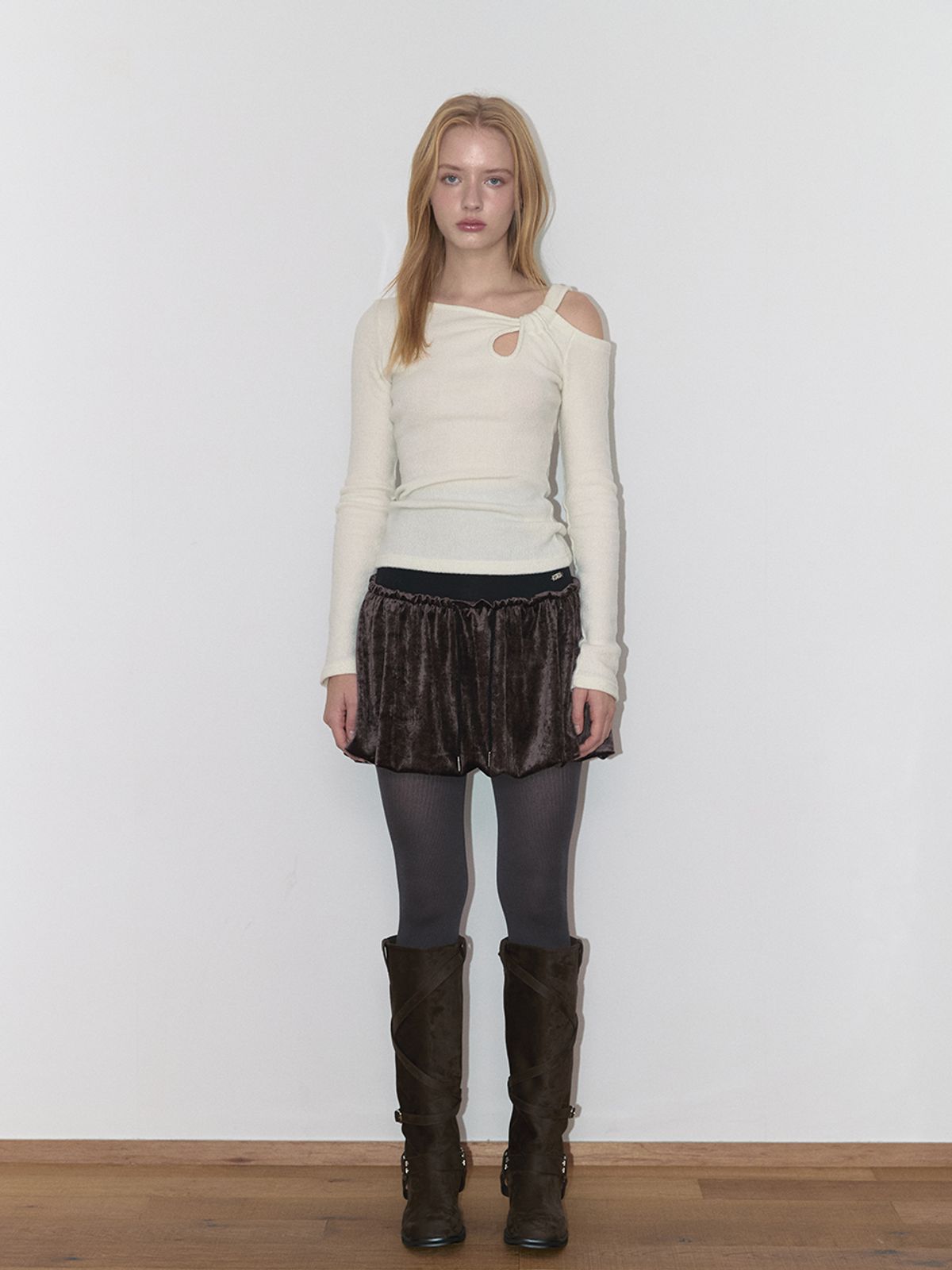 아수라(ASURA) VELOUR BALLOON SKIRT (DARK BROWN)