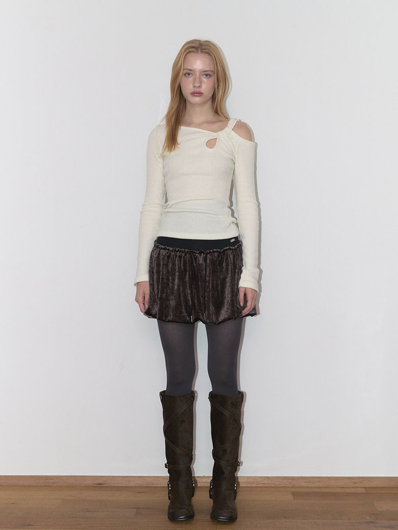 VELOUR BALLOON SKIRT (DARK BROWN)
