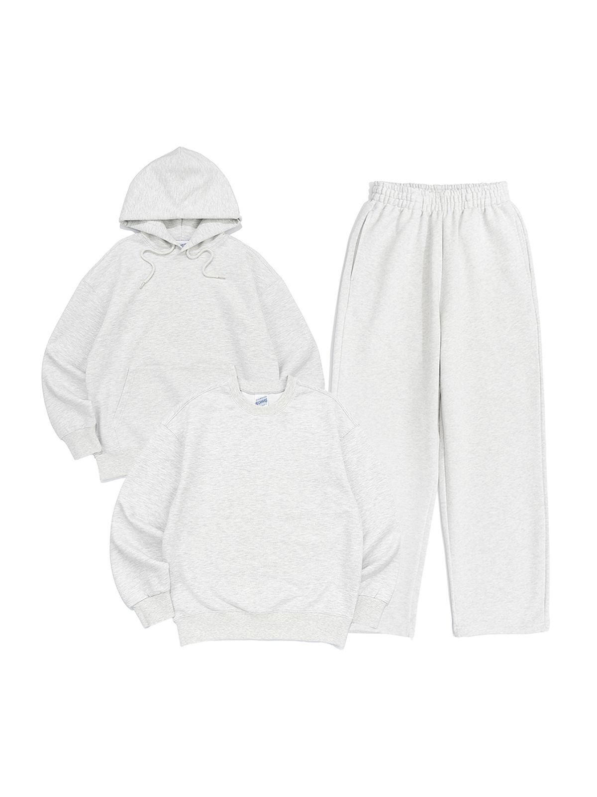 비캔버스(BECANVAS) [SET UP] OVERFIT MTM or HOOD & STRAIGHT SEWATPANTS - LIGHT MELANGE