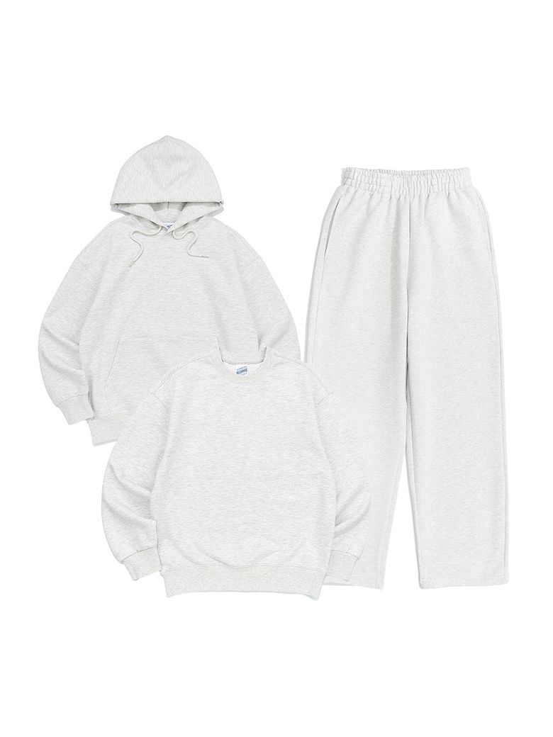 [SET UP] OVERFIT MTM or HOOD & STRAIGHT SEWATPANTS - LIGHT MELANGE