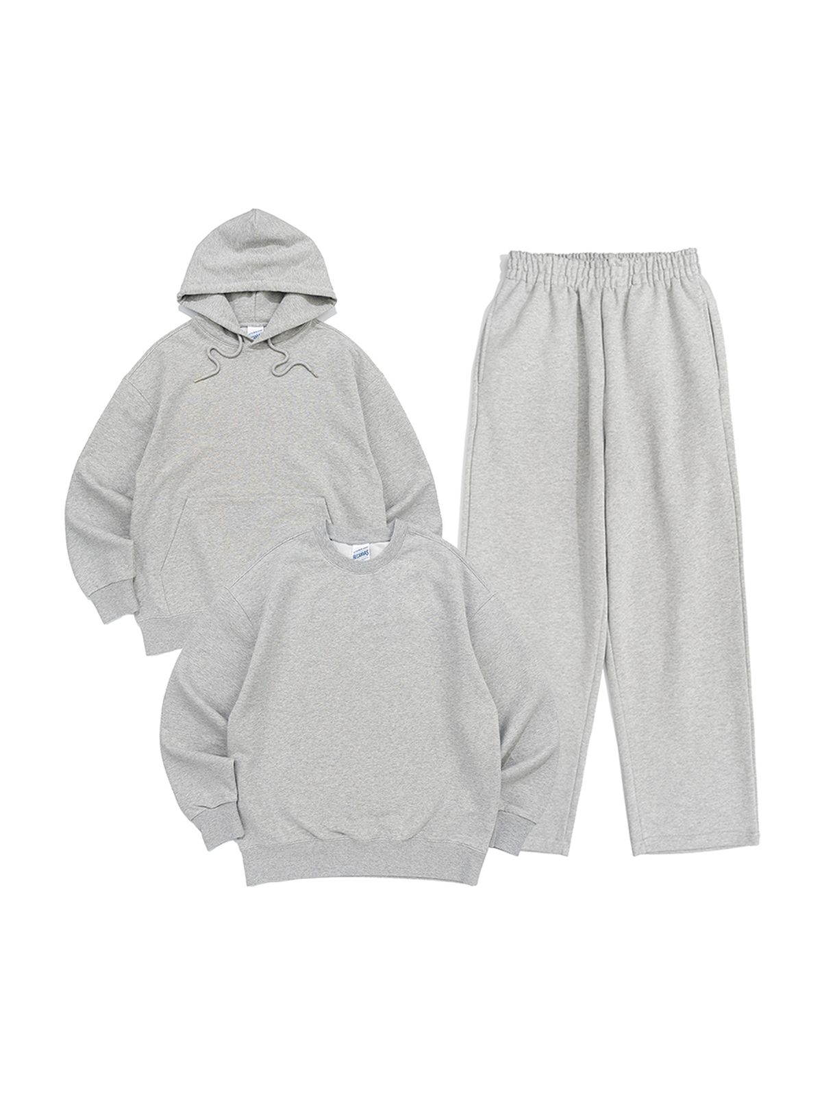 비캔버스(BECANVAS) [SET UP] OVERFIT MTM or HOOD & STRAIGHT SEWATPANTS - MELANGE