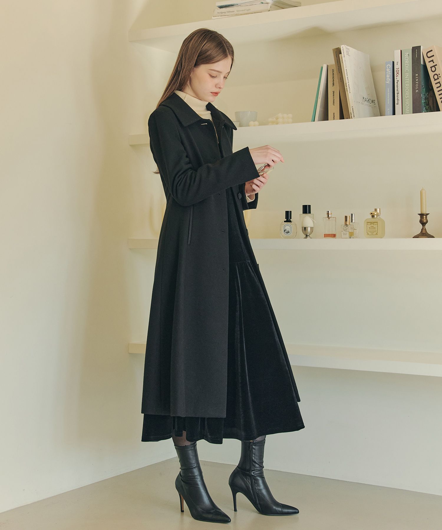 MUSINSA | ZERO STREET Soft line wool single coat / black