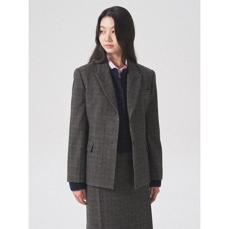 셋업 투버튼 체크 재킷  그레이