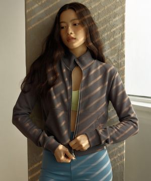 Cotton high neck zip-up (Deep Grey)