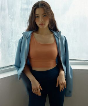 Cotton high neck zip-up (Bluebird)