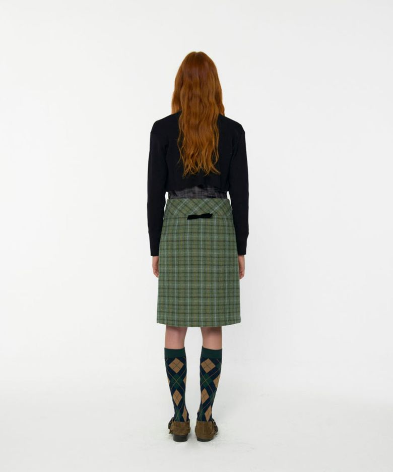Joy Wool Check Midi Skirt (Green)
