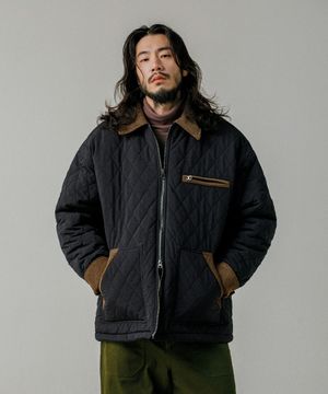 코듀로이 배색 퀼팅 헌팅 자켓 브라운