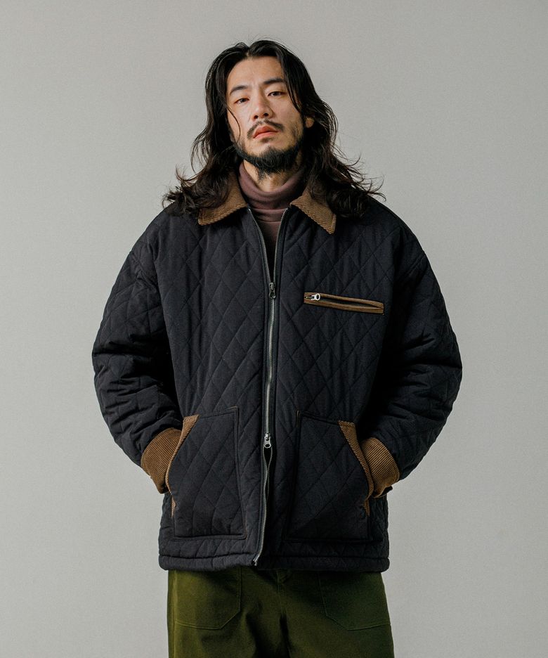 코듀로이 배색 퀼팅 헌팅 자켓 브라운