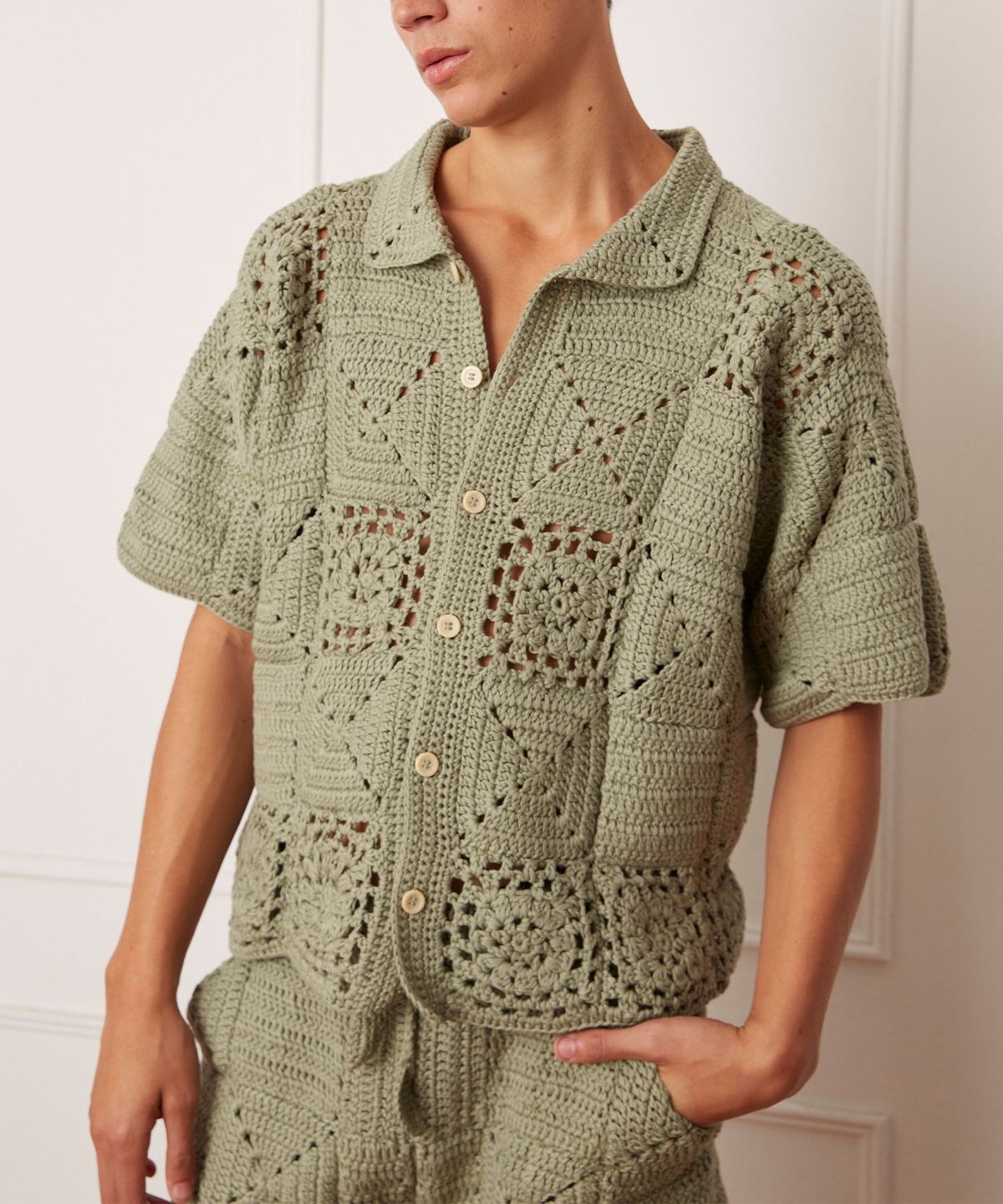 카르보네(CARBONE) (M) 니트 패치 셔츠 그린 PATCH SHIRT GREEN