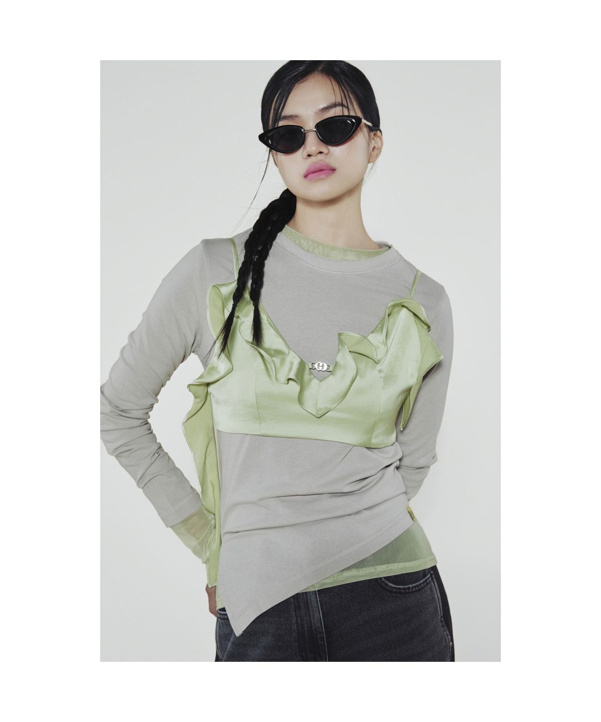 럭키슈에뜨(LUCKY CHOUETTE) [Holiday Edition] Bustier Long Sleeve T-shirts (Single Wear) (beige) LFTAS25040BEX