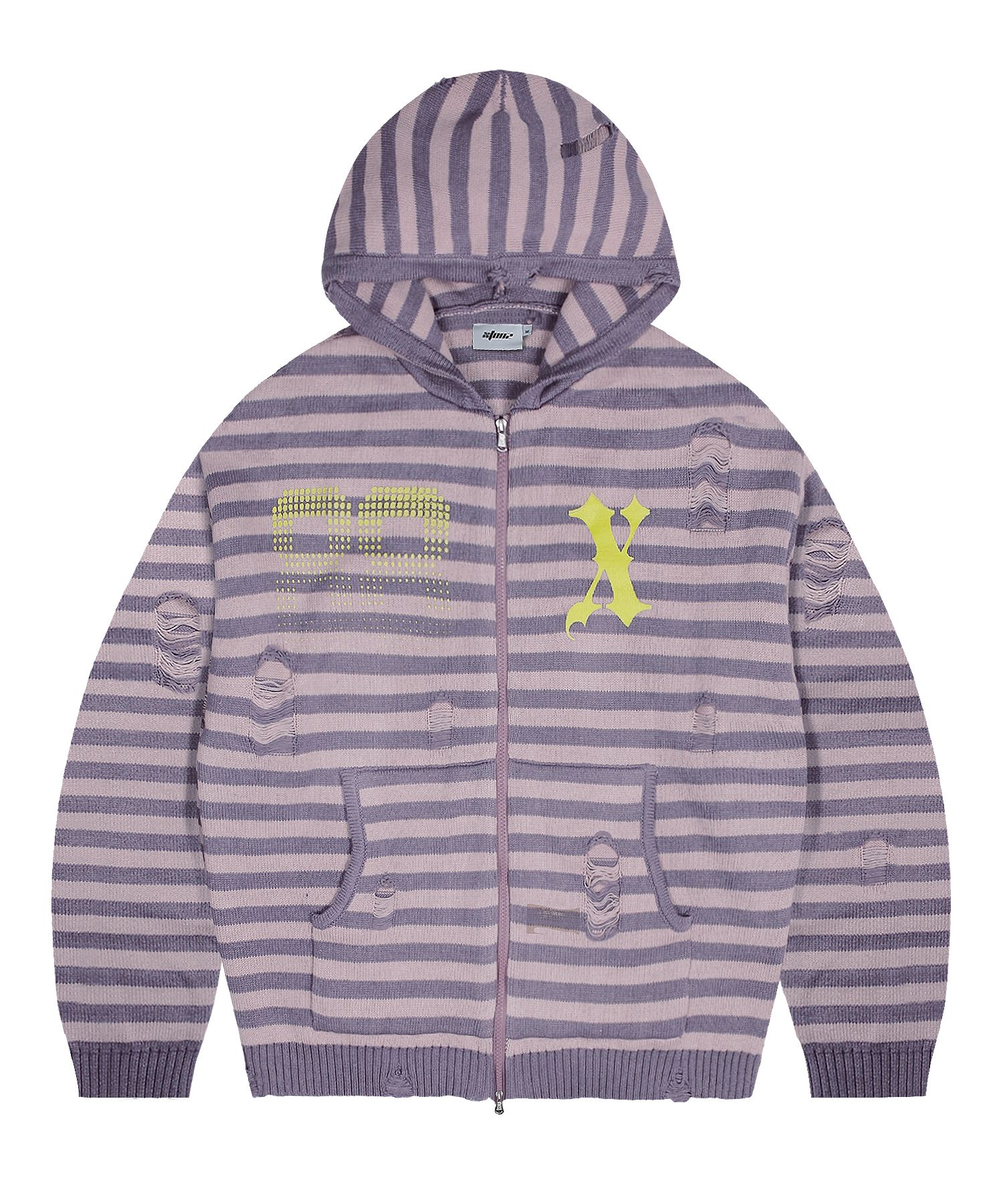 パーカー・フーディ XTONZ XTK131 Damage Stripe Knit Hoodie 5FT380 MUSINSA | XTONZ XTK131 Damage Stripe Knit Hoodie (PURPLE)