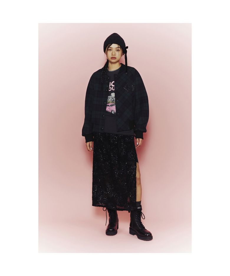 [Holiday Edition] Spangle Long Banded Waist Skirt (Under Skirt Set) (black) LFKAS25040BKX