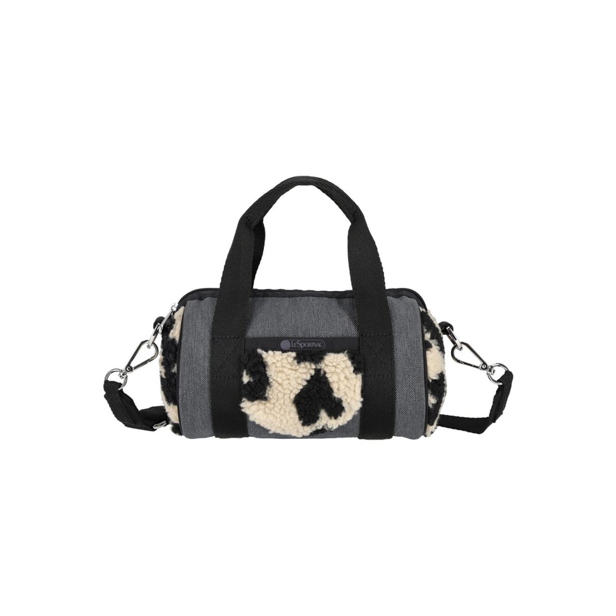 레스포색(LESPORTSAC) 블랙 데님/레오파드 셰르파 롤 백 [1586.LA80]