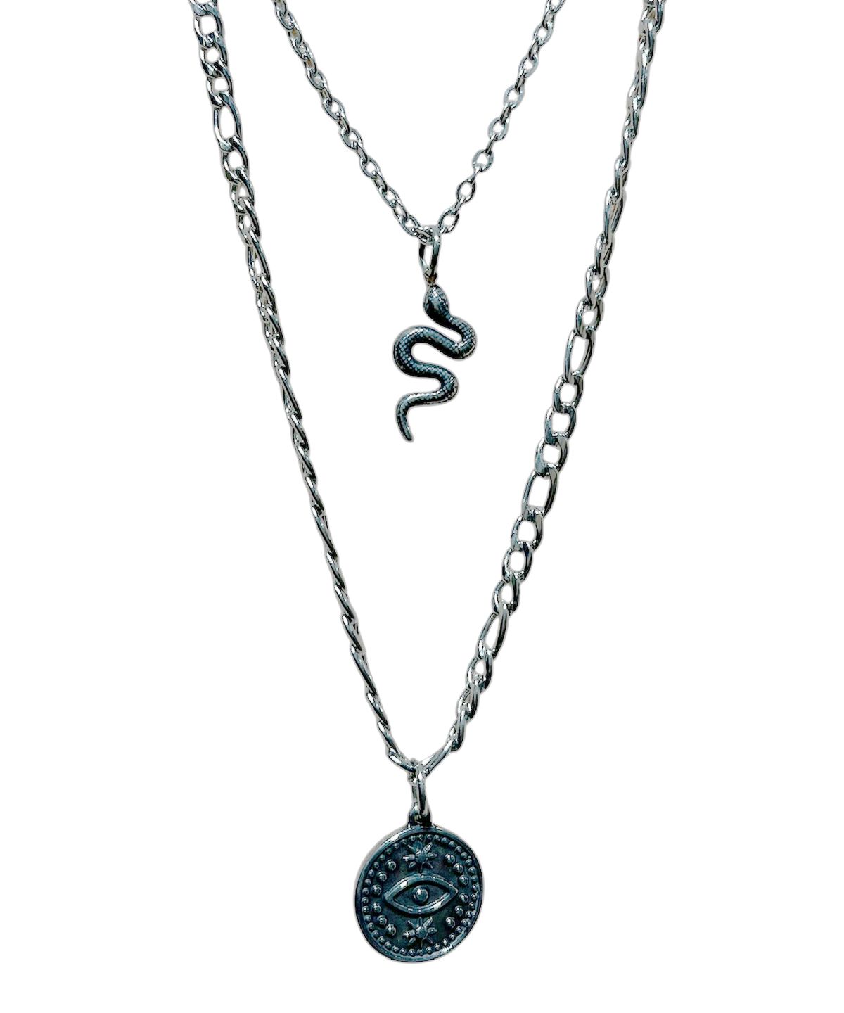 스케이터락(SK8ER ROCK) Magic Coin Snake Layered Necklace ((steel))