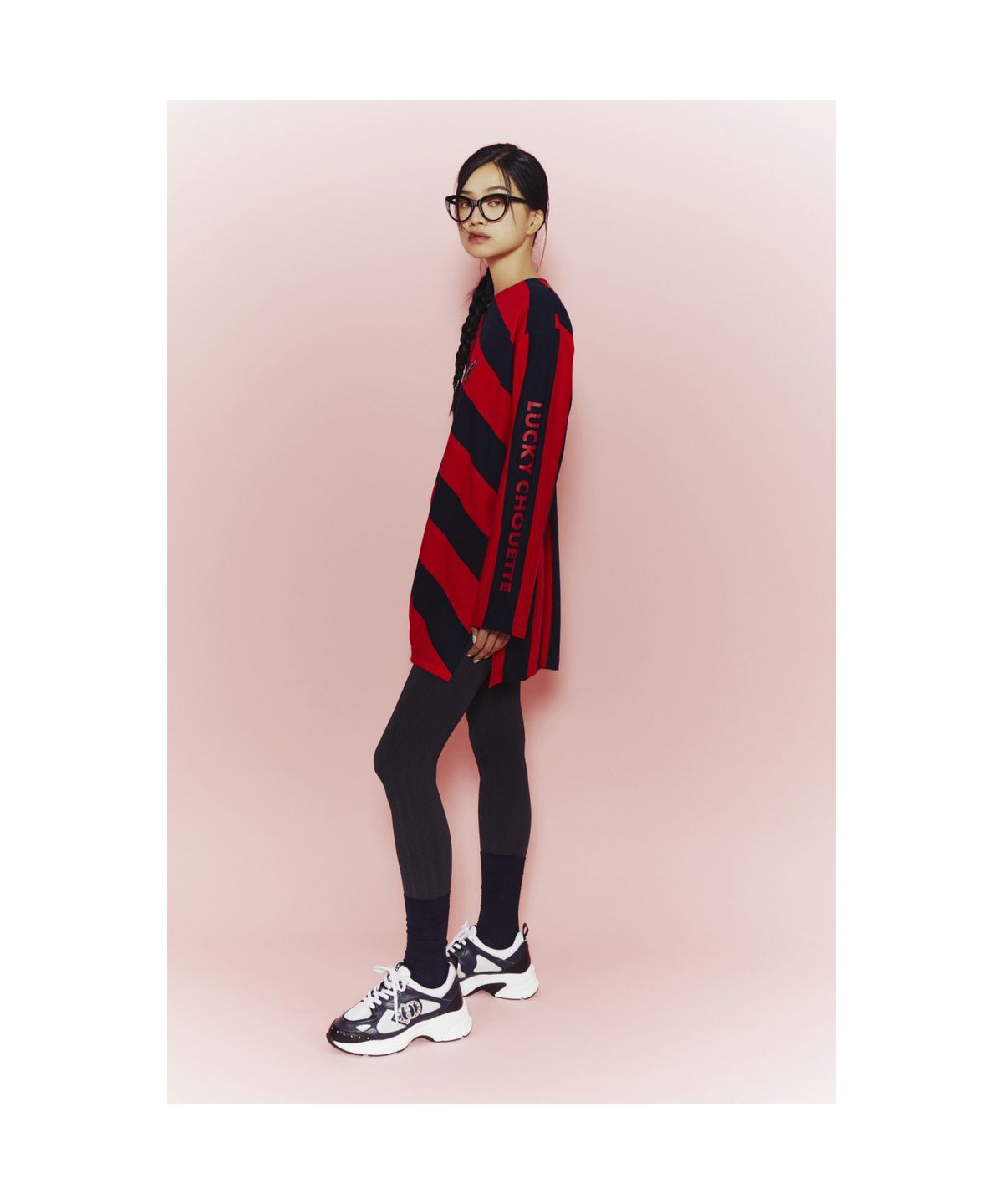 럭키슈에뜨(LUCKY CHOUETTE) [Holiday Edition] Stripe Solid MIX Long Sleeve T-shirts (red) LFTAS25060REX