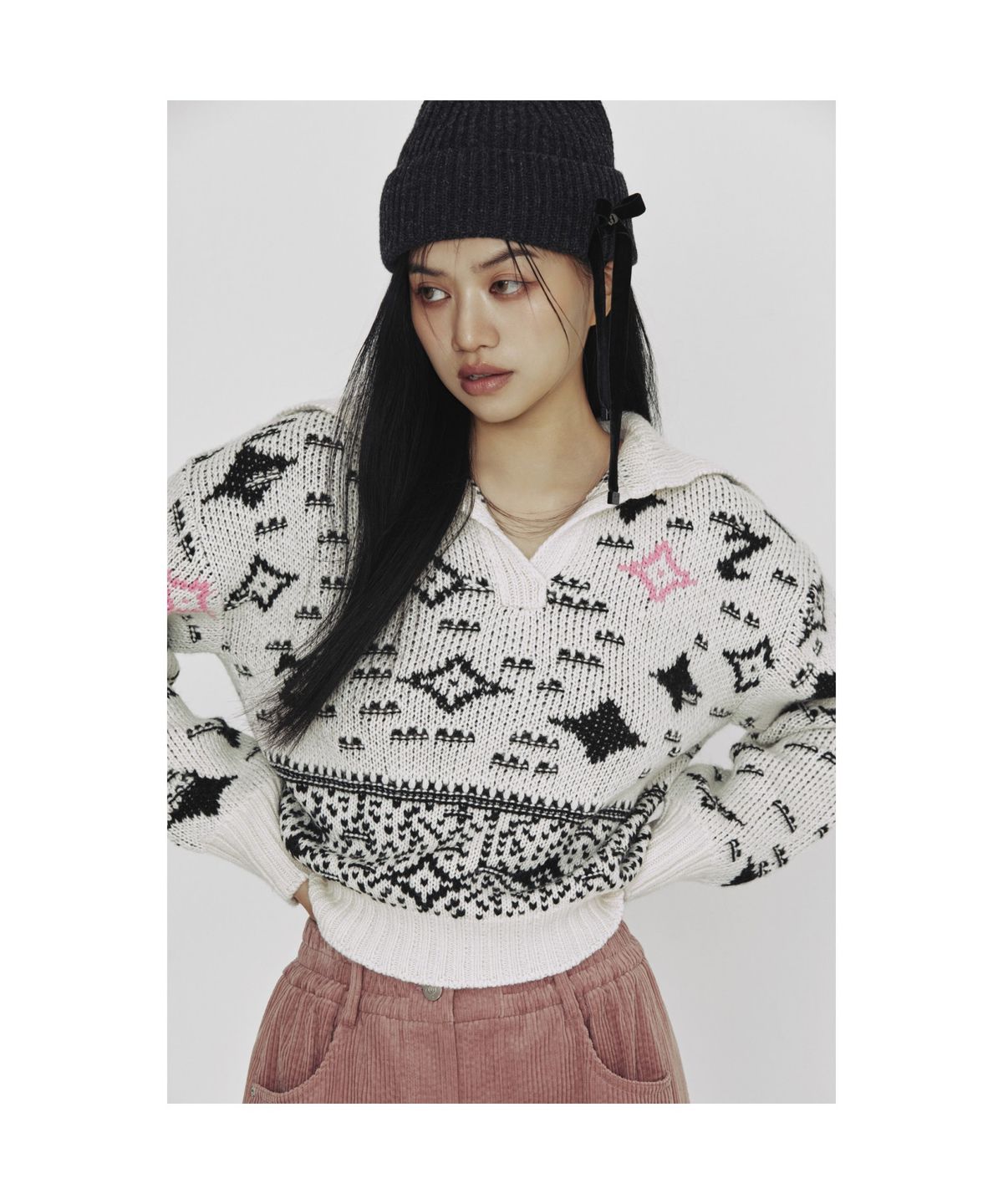 럭키슈에뜨(LUCKY CHOUETTE) [Holiday Edition] Sailor Jacquard Knitwear Pullover (ivory) LFWAS25010IVX