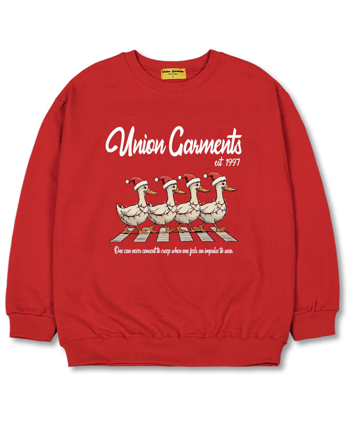 유니온가먼츠(UNION GARMENTS) 크리스마스덕 오버핏 맨투맨 크리스마스 티셔츠 [기모]레드