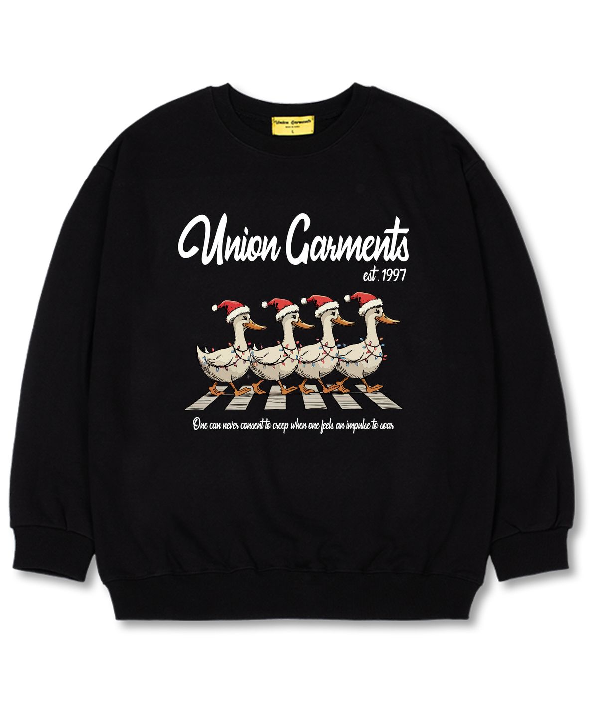 유니온가먼츠(UNION GARMENTS) 크리스마스덕 오버핏 맨투맨 크리스마스 티셔츠 [기모]블랙