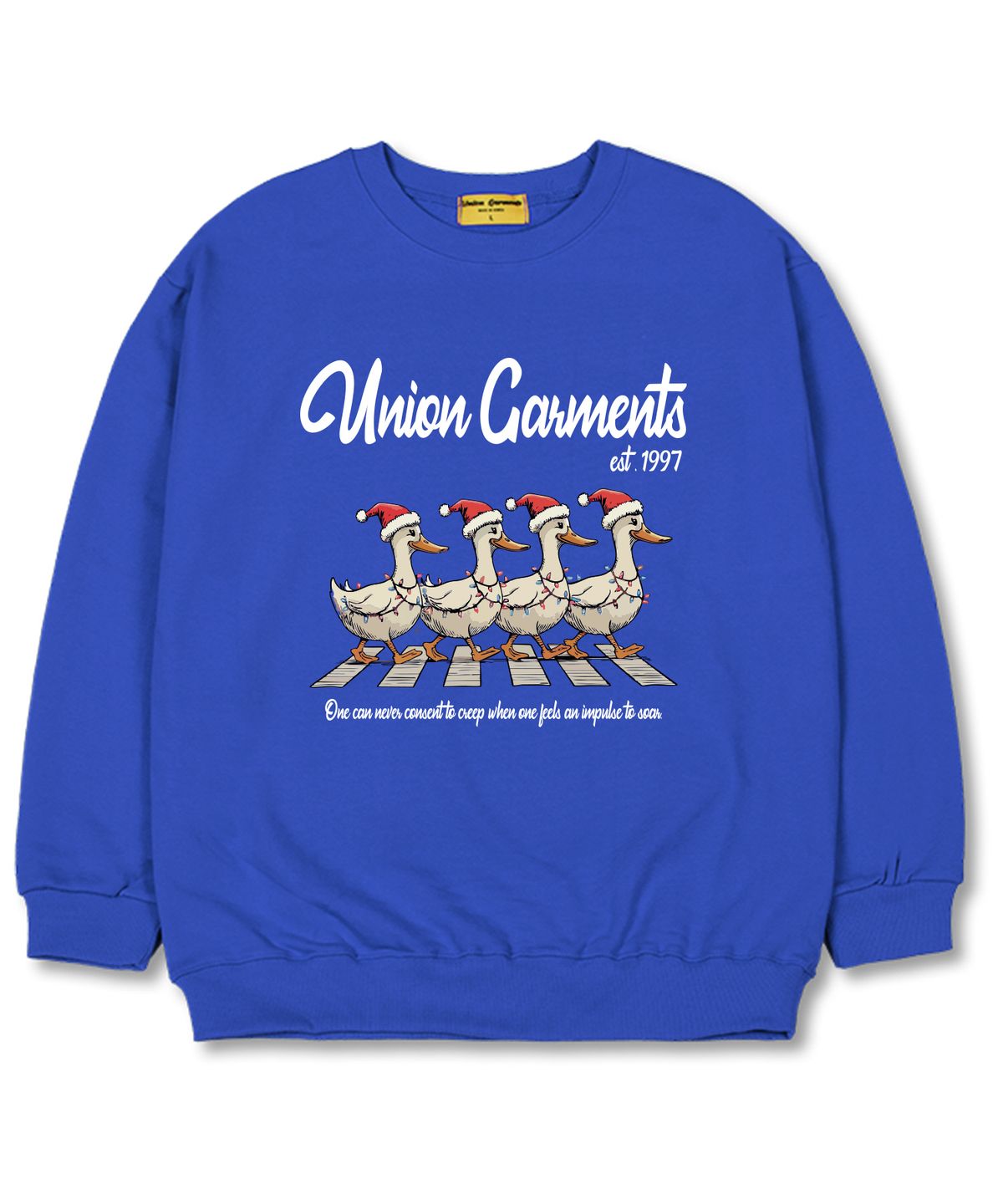 유니온가먼츠(UNION GARMENTS) 크리스마스덕 오버핏 맨투맨 크리스마스 티셔츠 [기모]블루
