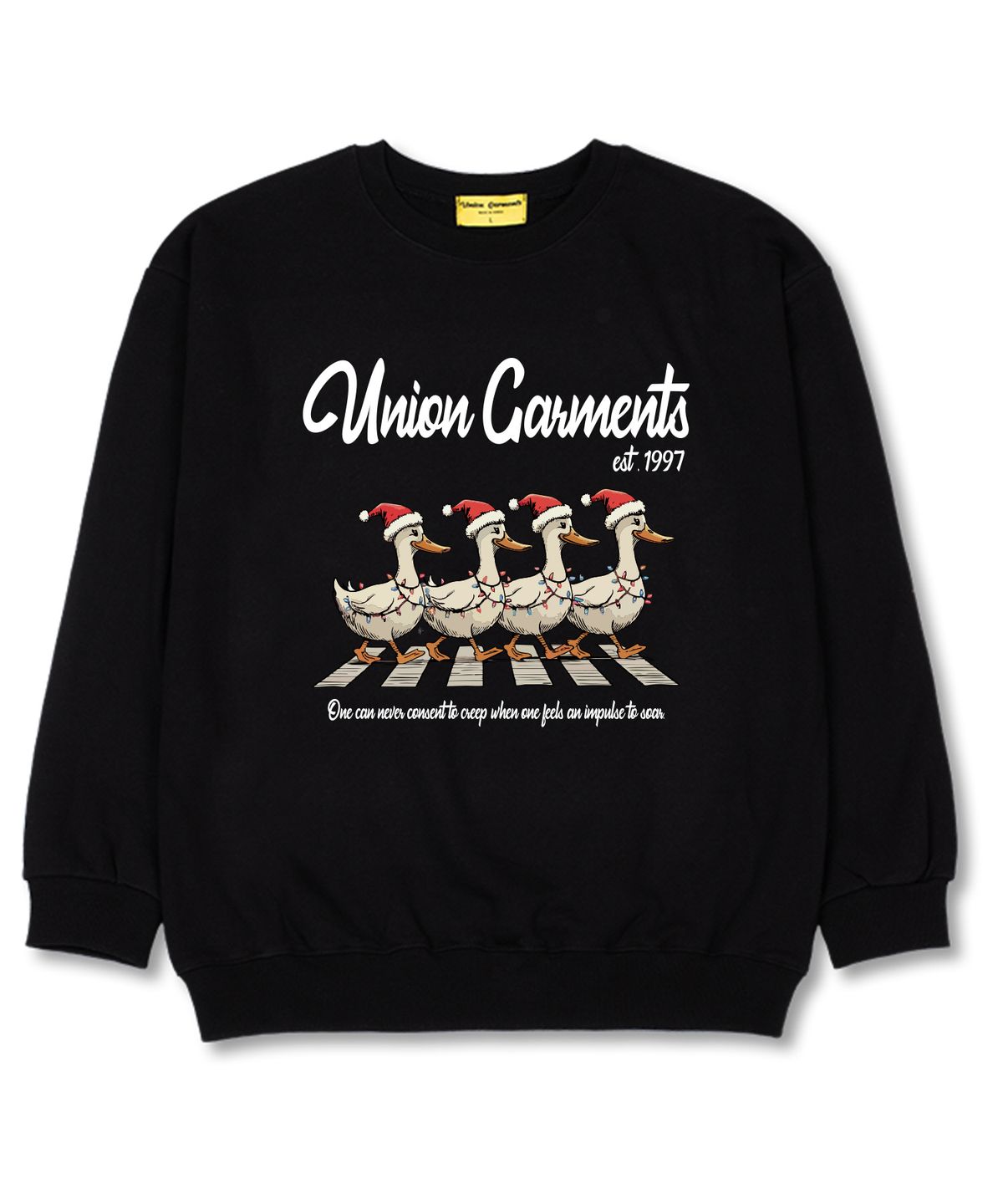 유니온가먼츠(UNION GARMENTS) 크리스마스덕 오버핏 맨투맨 크리스마스 티셔츠 [쭈리]블랙